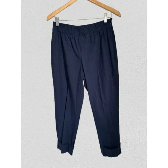 AKRIS PUNTO Ferry Mid-rise Cropped Pants Navy Blue Cotton Cuffed Hem Size 6